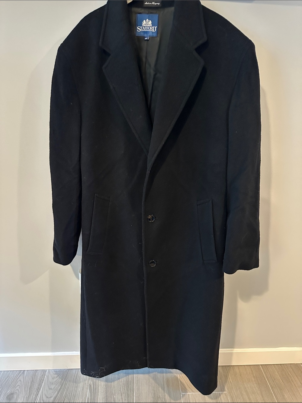 Stafford Black Single-Breasted Wool Trench Coat